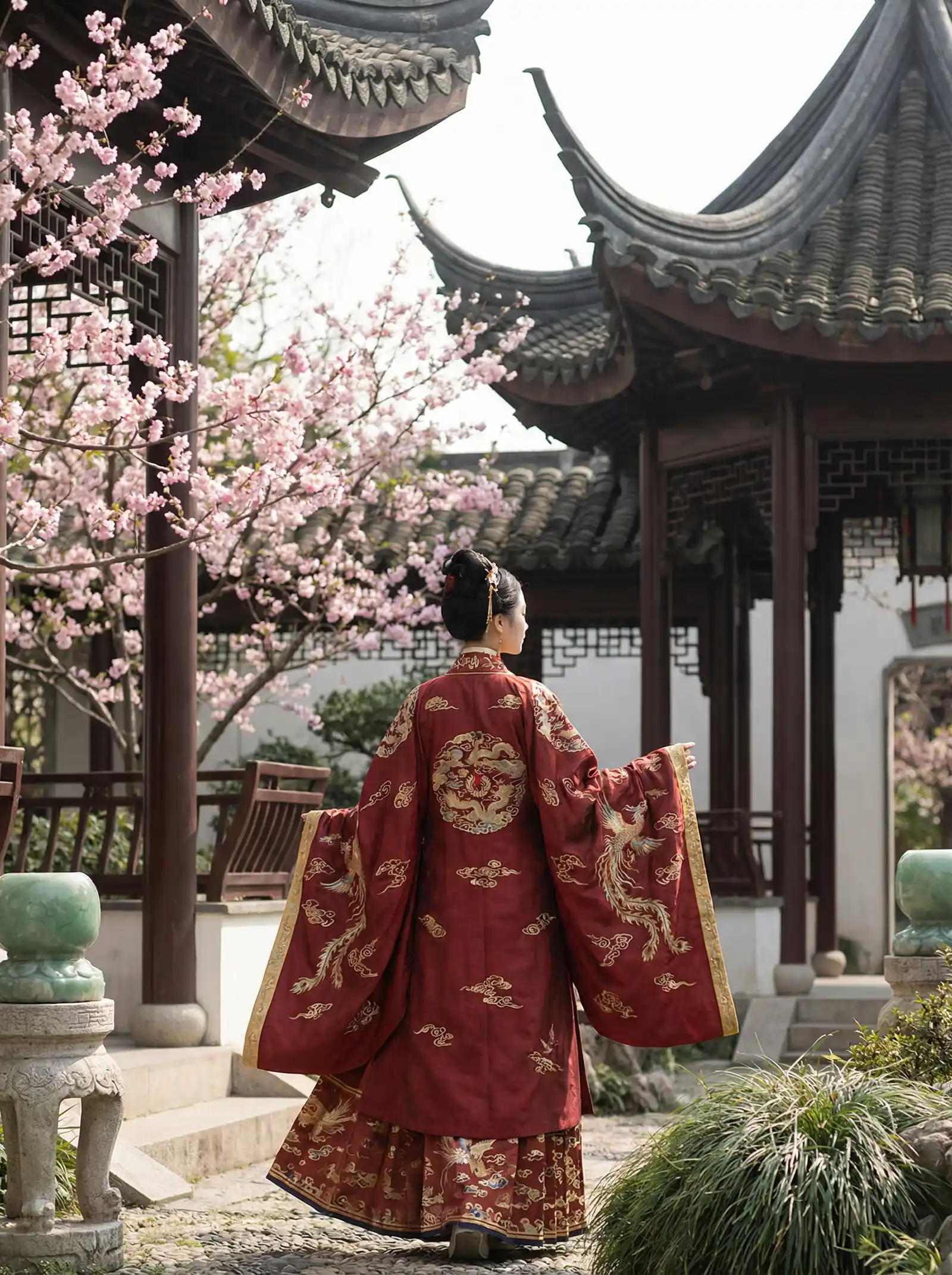 啦啦啦中文在线视频免费观看 明制汉服红色凤凰刺绣